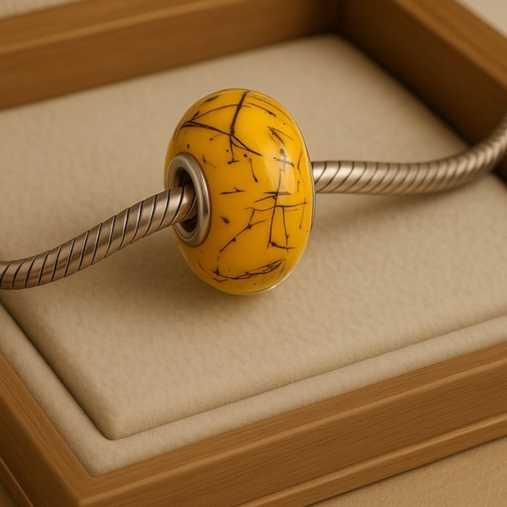 Trollbeads Orange Steel Bead Charm .925 EUC #210